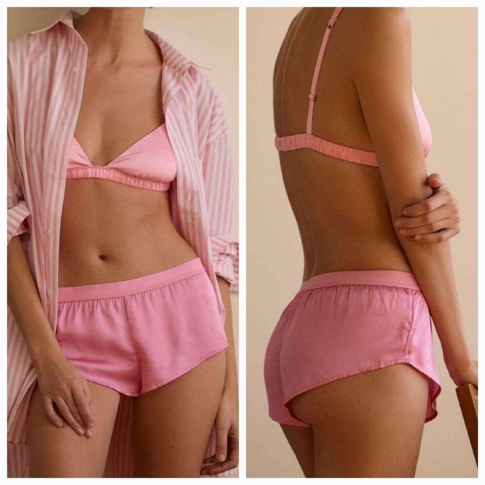 By Anthropologie Satin Micro Sleep Shorts Pink Rose NWT Size XXS Elastic Waist